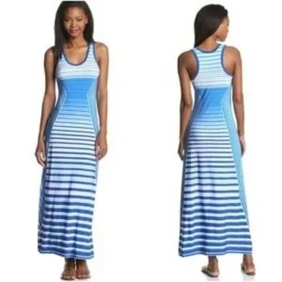 Calvin Klein Blue Stripe Racerback Sleeveless Maxi Dress - Picture 1 of 7